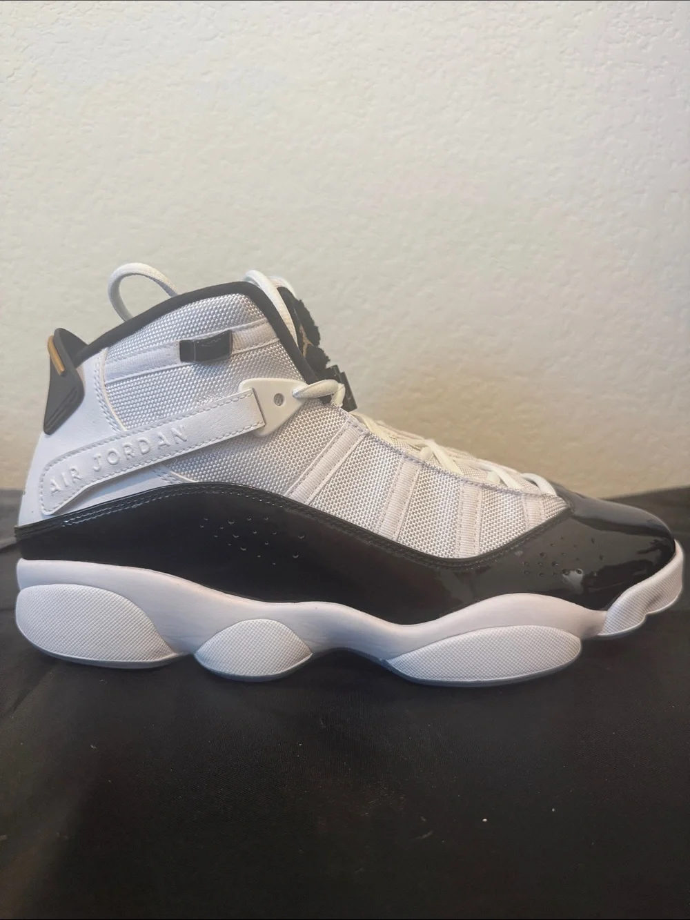 Jordan 6 rings DMP Men’s White and Black High-Top Basketball Sneakers authentic